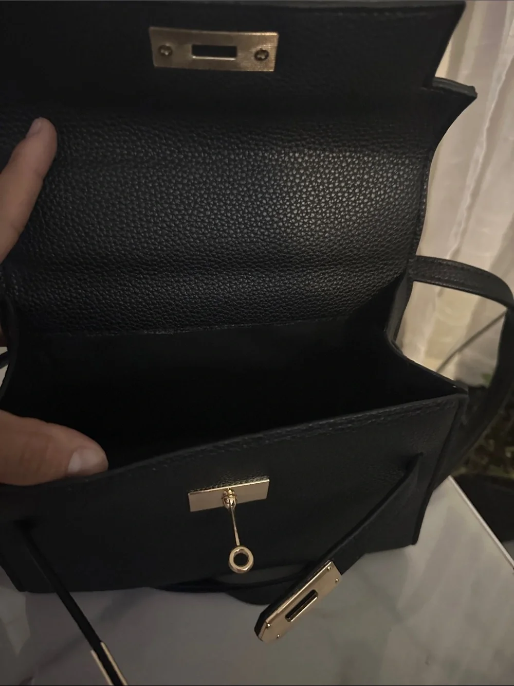 Black Structured Top-Handle Women's Crossbody Bag with Scarf Accent